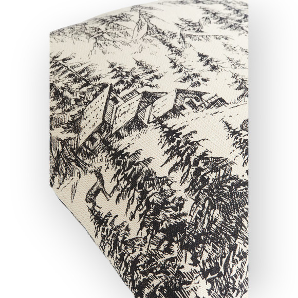 H&M Home Printed Pillow Cover 20x20 Winter Cabin Toile Deer Mountain Ski Snow - Picture 5 of 12